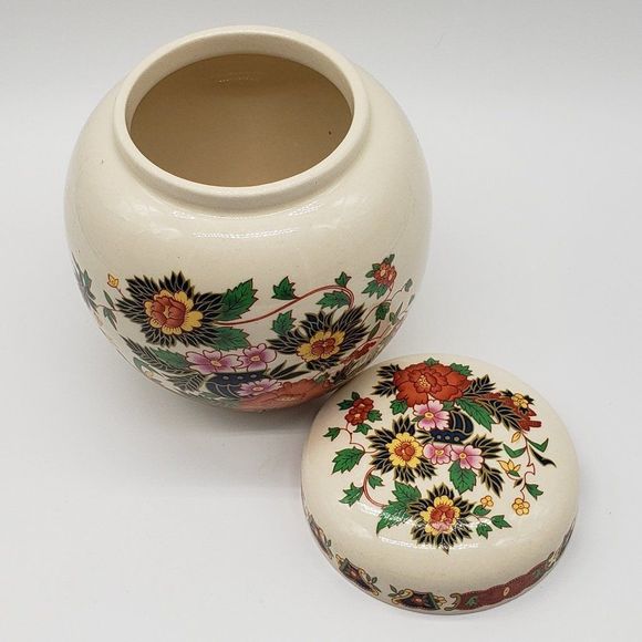 Sadler England Vintage Hand Painted Ceramic Indian Peony Lidded Ginger Jar - Picture 6 of 15